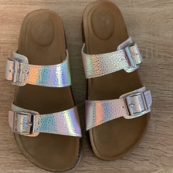 SINTETICO Girls white pinkish open toe double buckle slide sandals size 6 girls - Picture 6 of 8